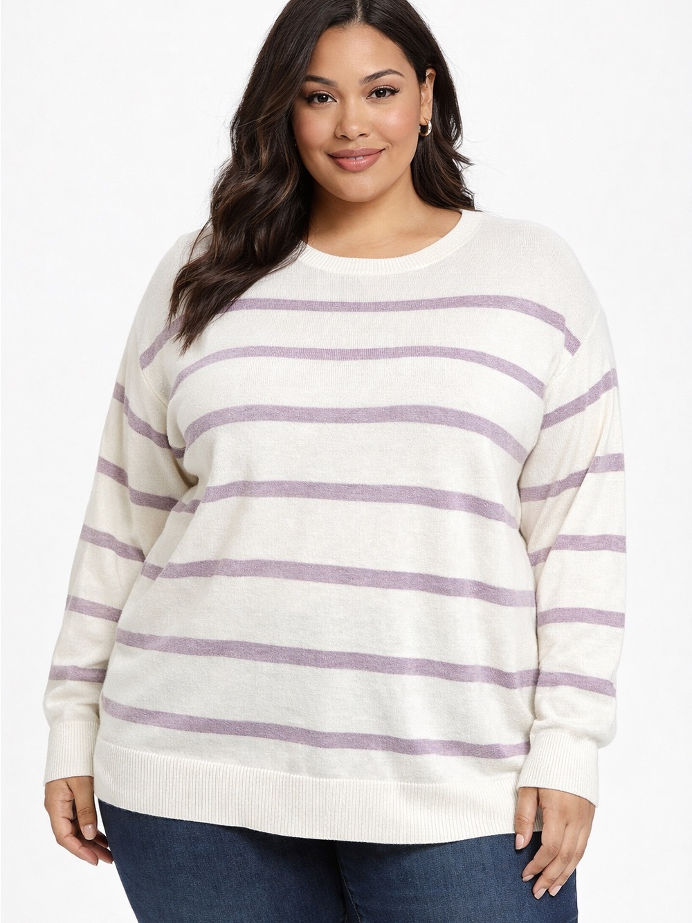 5/$25 Reitmans Cream and Lilac Striped Sweater Size 3X